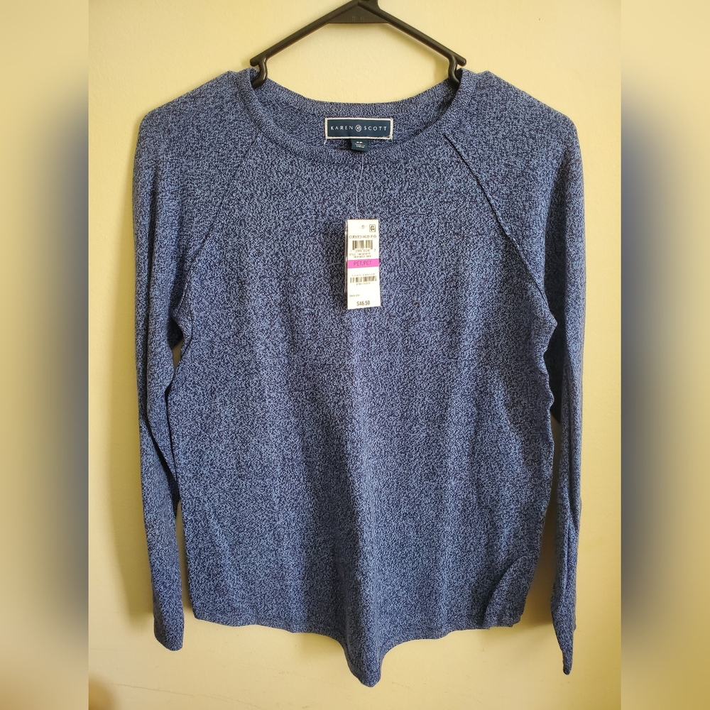 Karen Scott Women's Heathered Blue Crew Neck Sweater